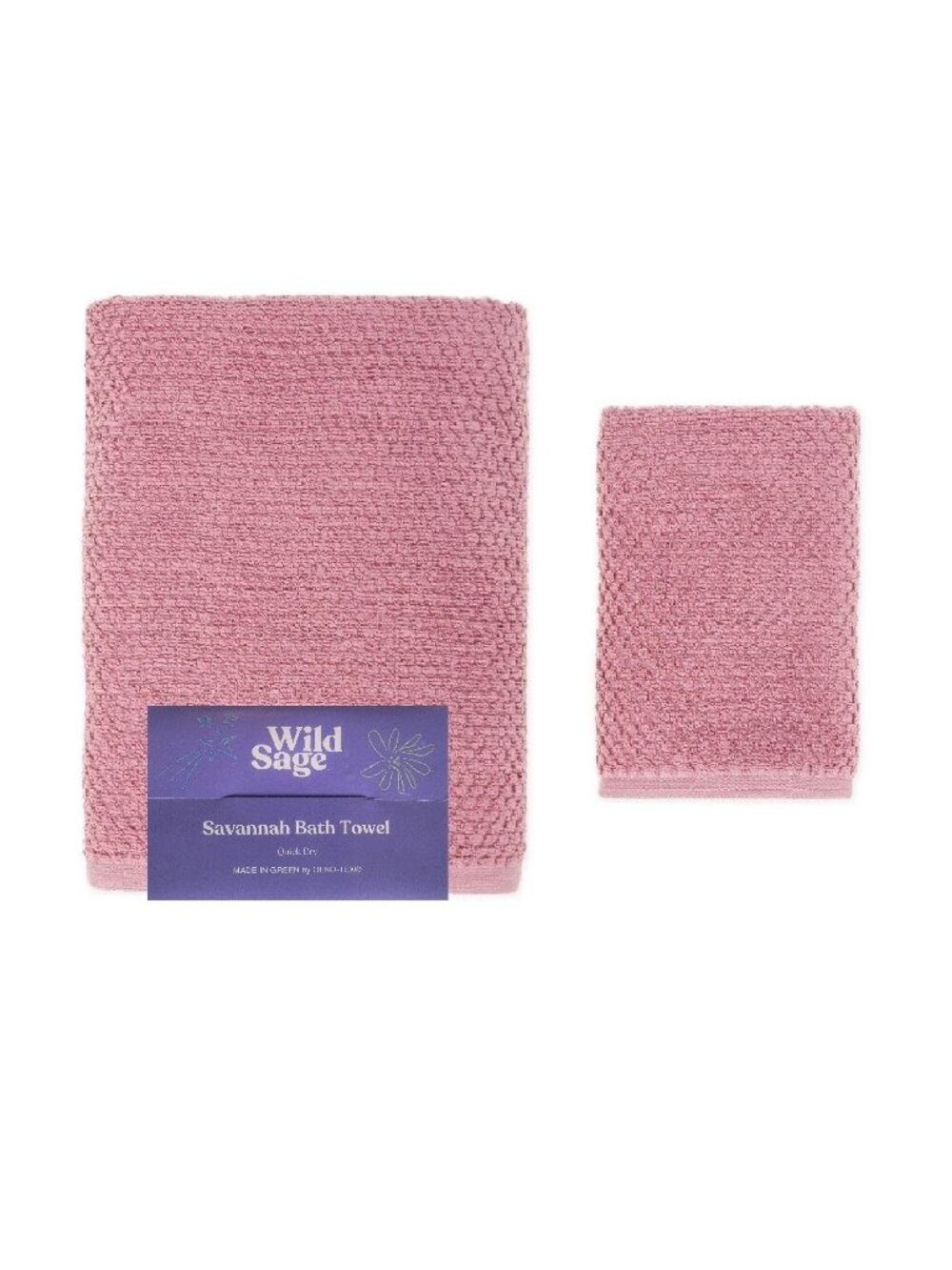 new MAUVE PINK Wild Sage Savannah 90% Cotton Towel Set = 1 BATH + 1 HAND